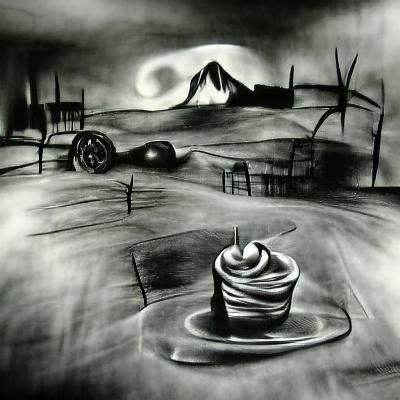 Desert Wasteland Charcoal Drawing in Film Noir