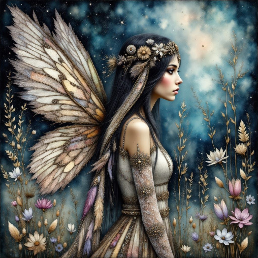 Native American Fairy in Misty Hazy Watercolor