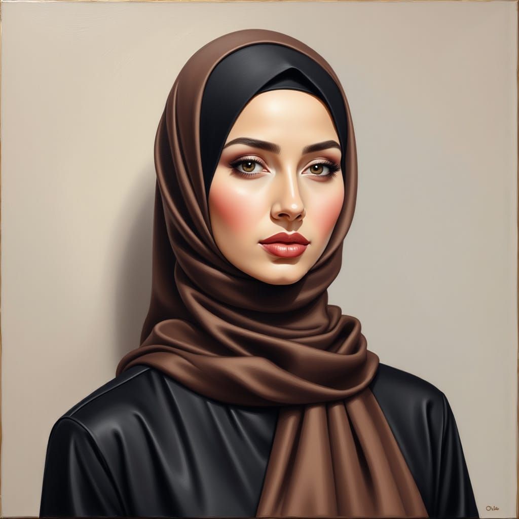 Elegant Hijabi Woman in Modern Oil Painting Style