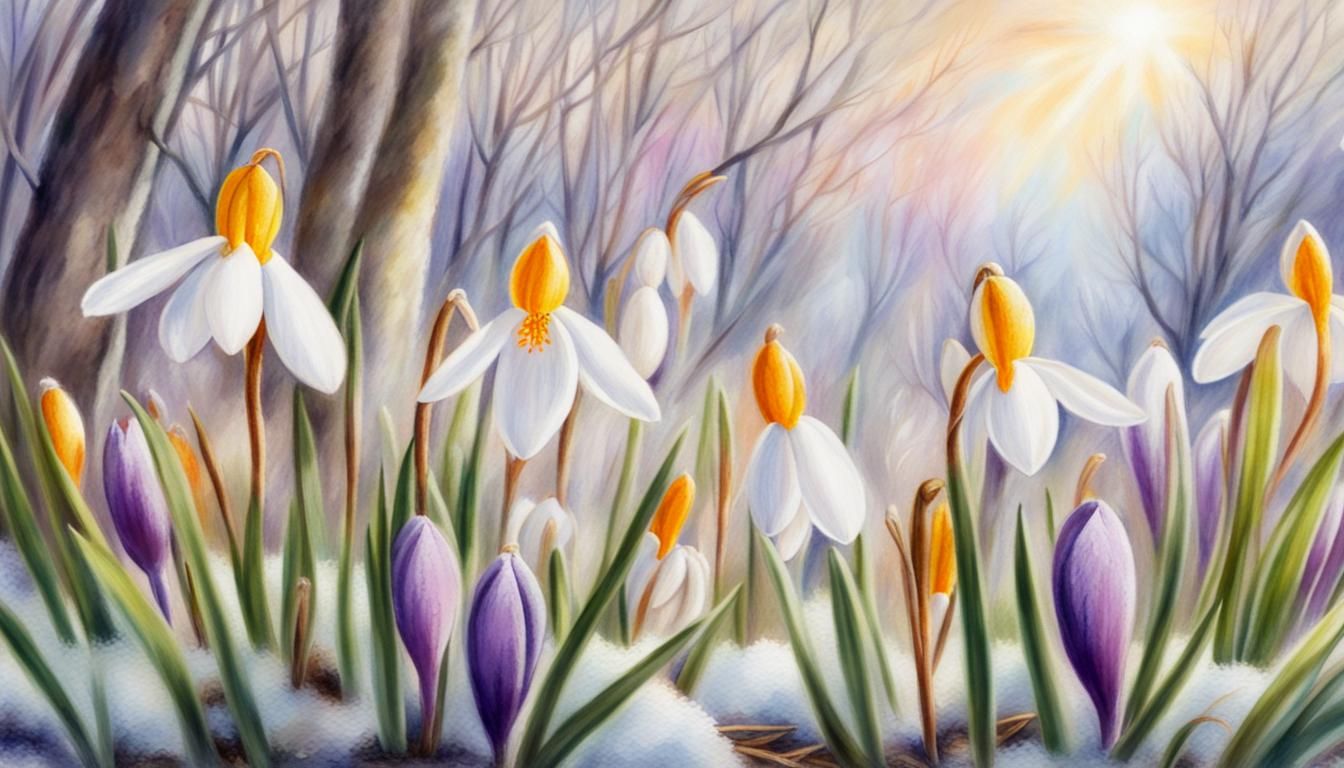 Snowdrops, Crocuses and Catkins in Pastel Colors