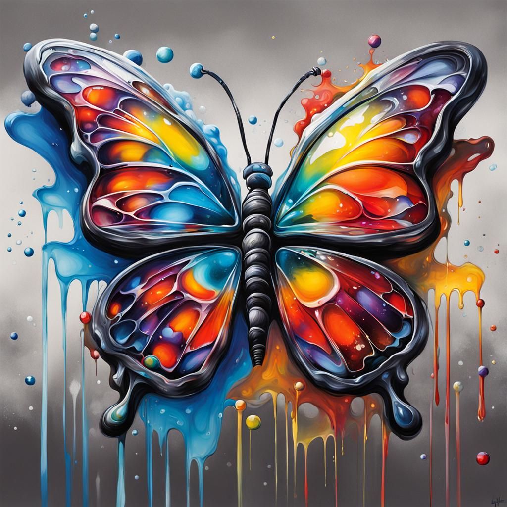 Colorful Glass Butterfly Graffiti Art
