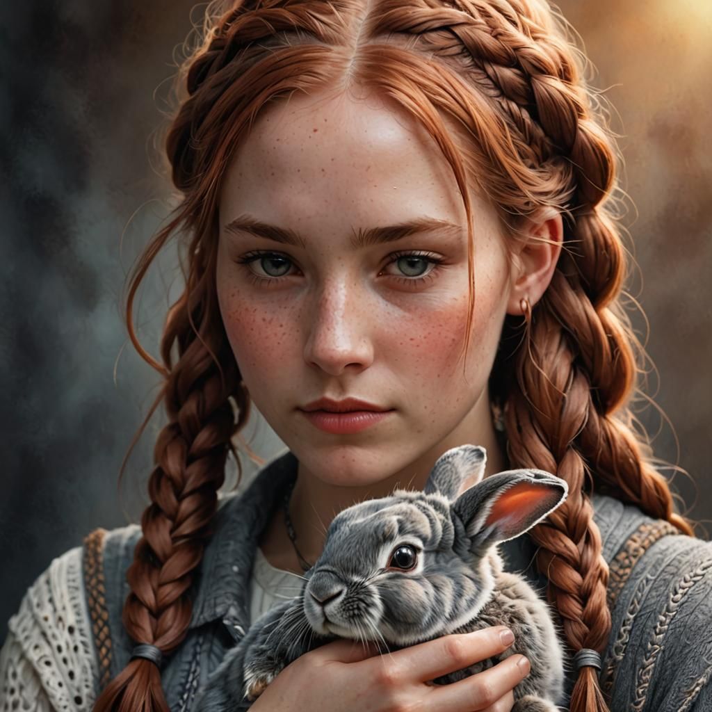 Girl with Bunny: Hyper-Realistic Digital Portrait