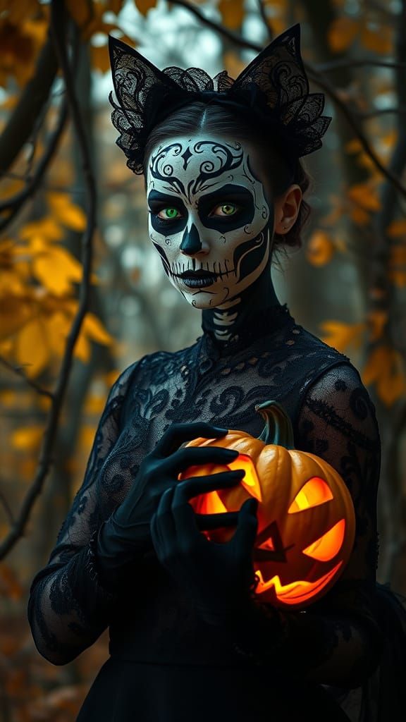 Mysterious Autumn Enchantress in Dark Romantic Style