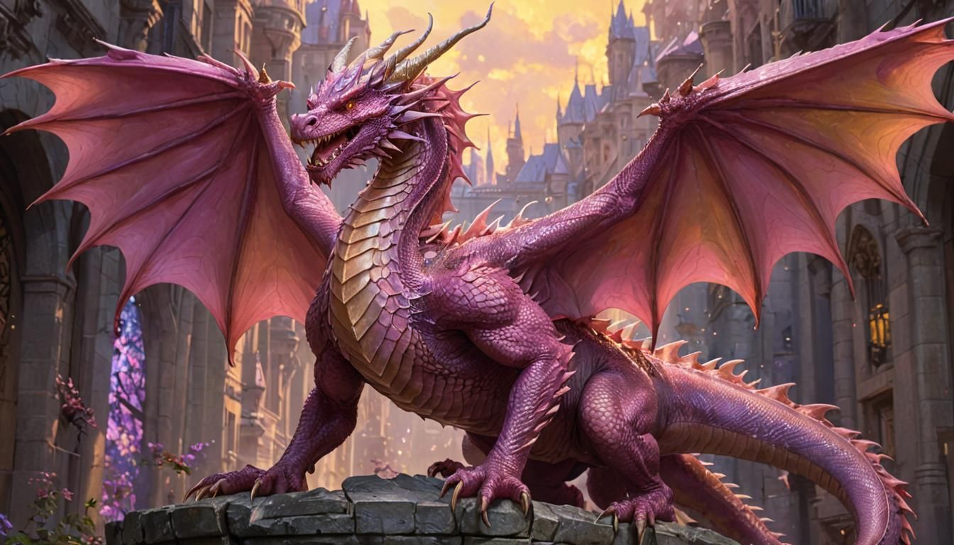 Pink Dragon Concept Art in Dark Fantasy Style