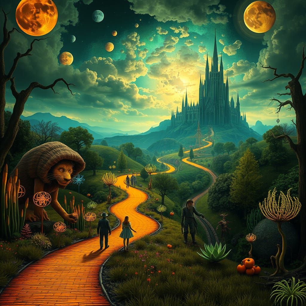 Surreal Wizard of Oz Landscape in Bosch-Inspired Fantasy Sty...