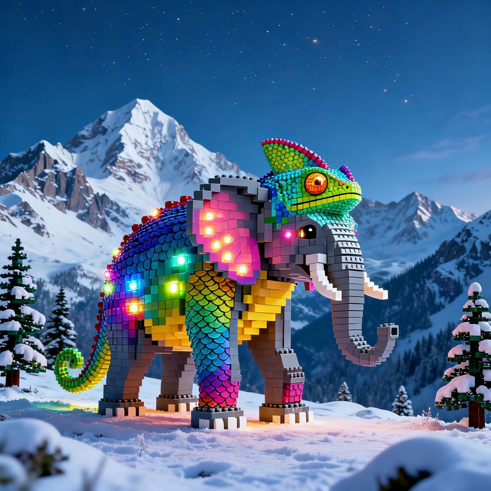 Elephant Chameleon Hybrid in Snowy Mountains