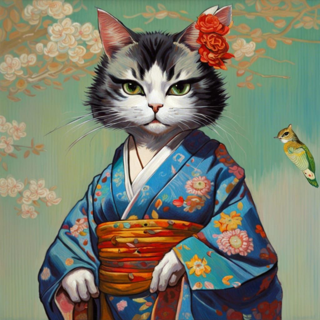 Geisha in Kimono: Oil Painting Style