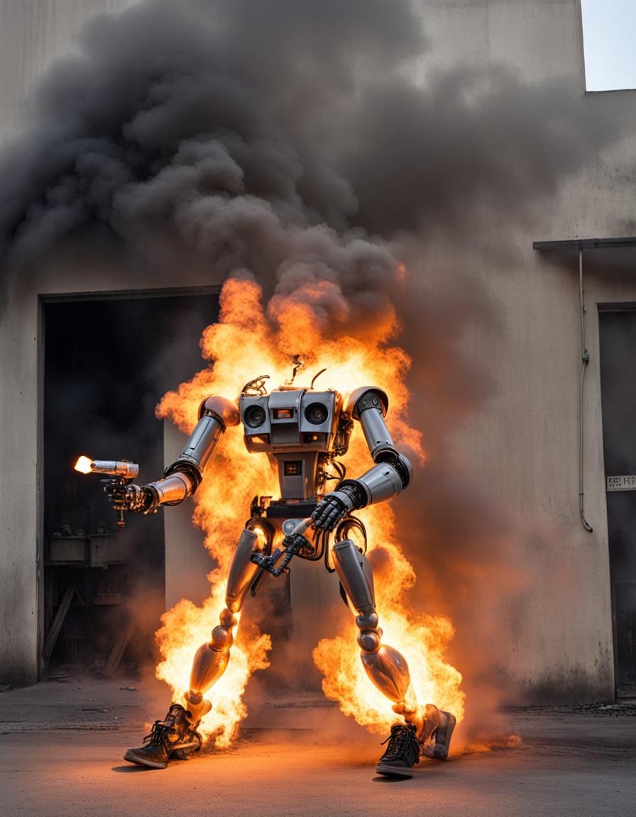 Humanoid Robot Wielding a Flamethrower