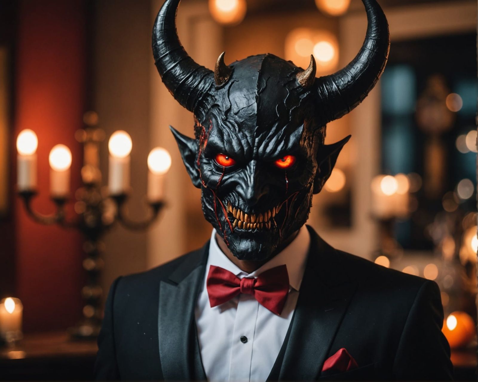 Demonic Prom Night: Halloween Scene with Blazing Eyes