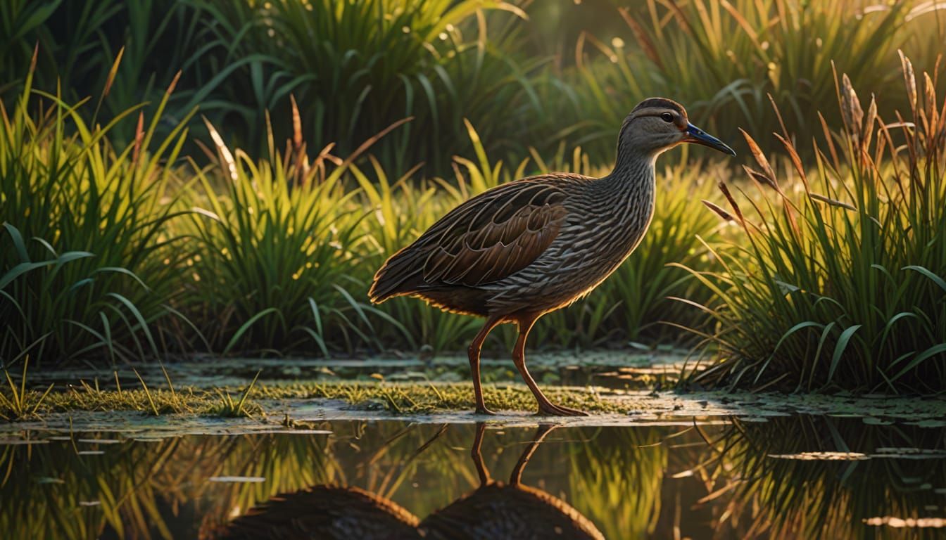 Clapper Rail in Wetlands: Hyperrealistic Concept Art