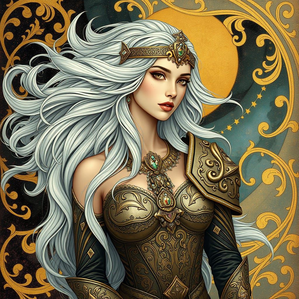 Sensual Viking Goddess in Art Nouveau Style
