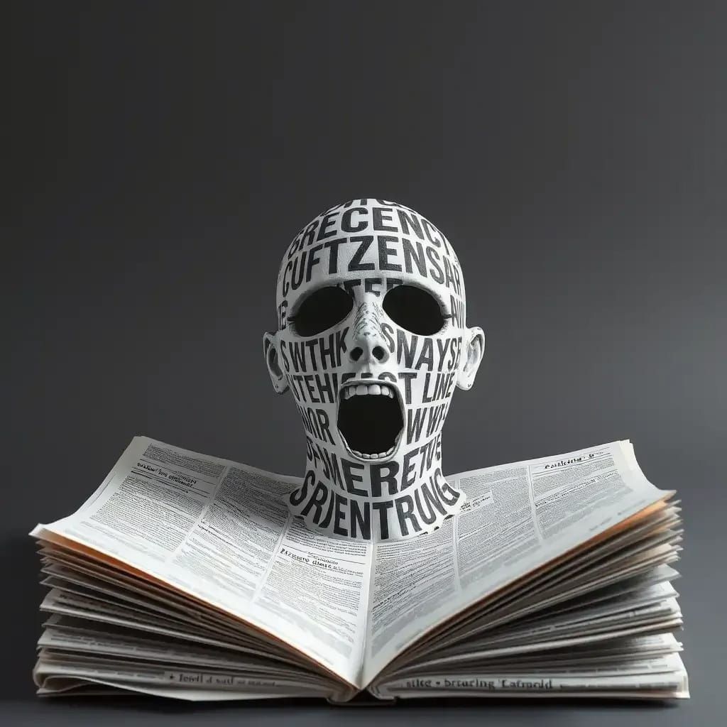 Screaming Newspaper Head: 3D Paper Art