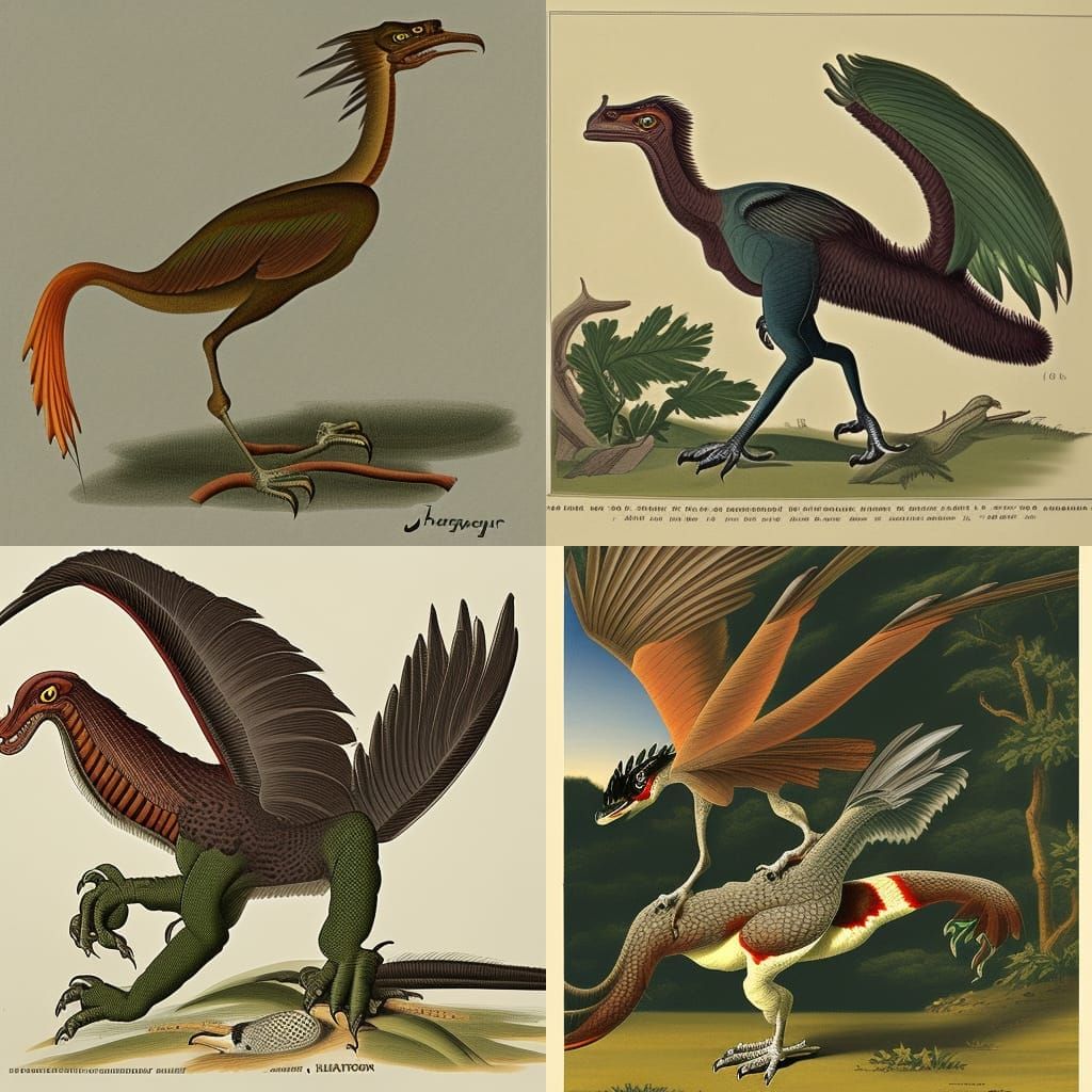 Changyuraptor as Vintage Bird Illustration