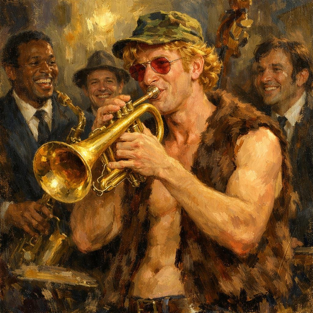 Jazz Musician Playing Fluegelhorn in 1970s Style