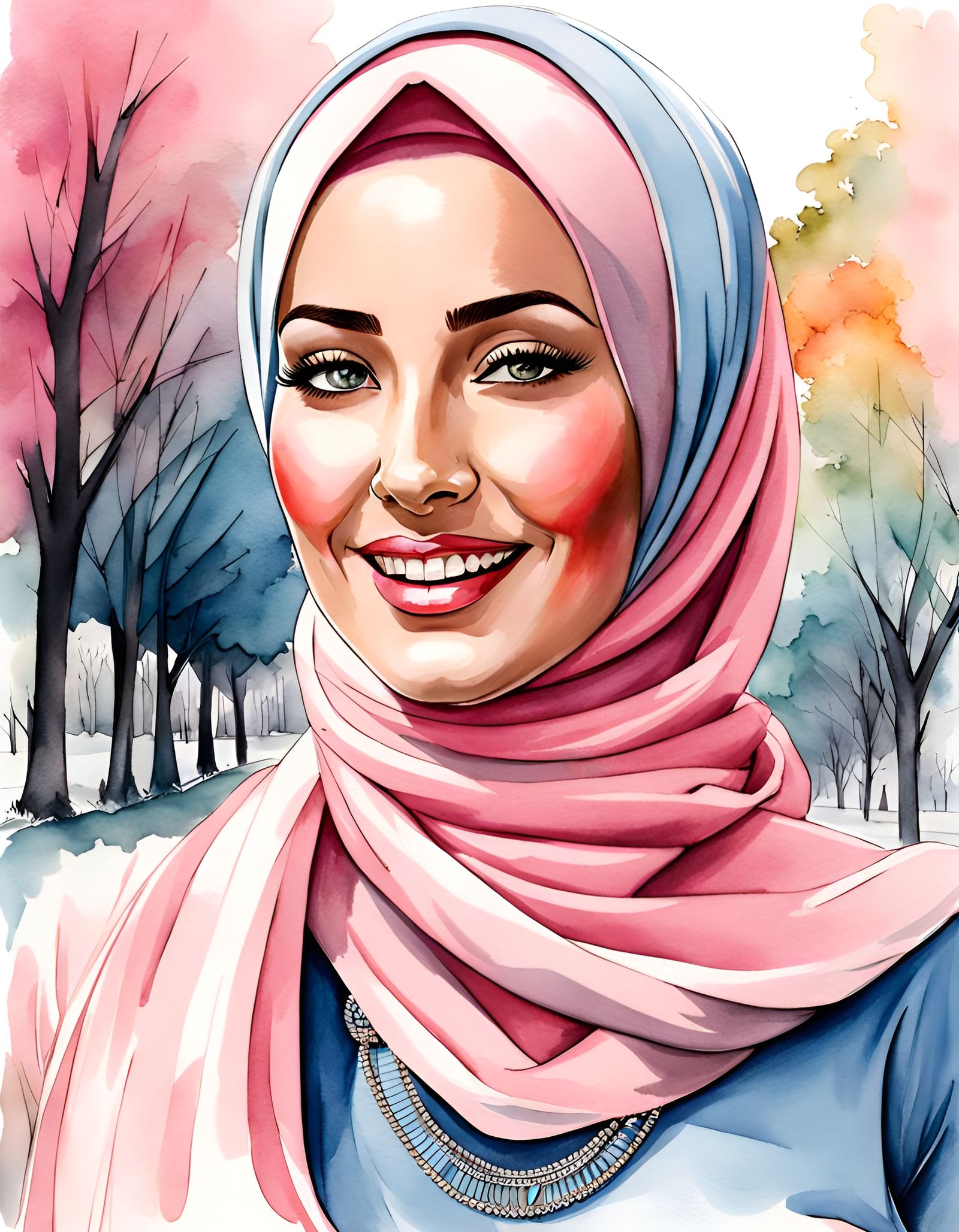 German Woman in Hijab Smiling in City Park