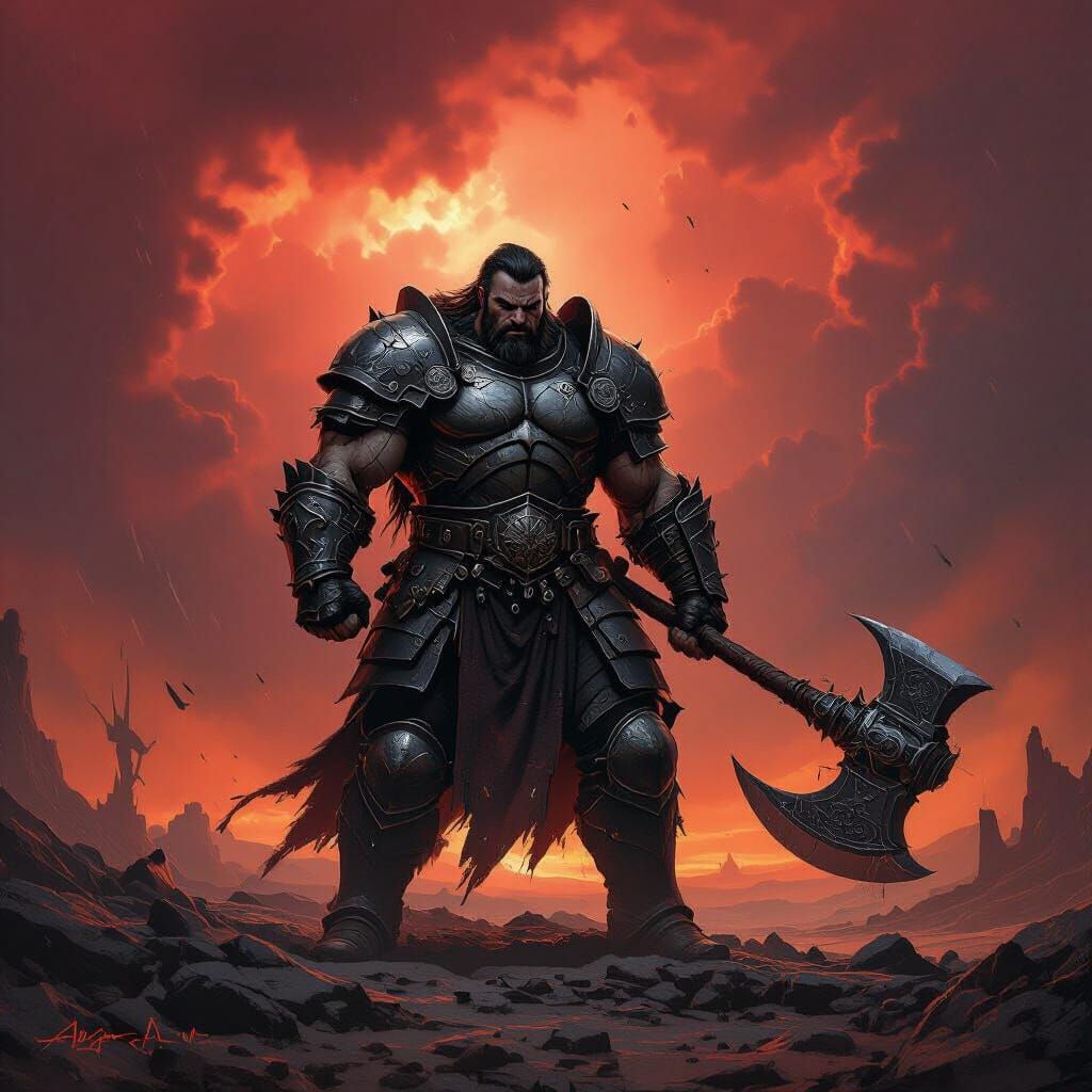 Muscular Warrior with Greataxe in Dark Fantasy Style