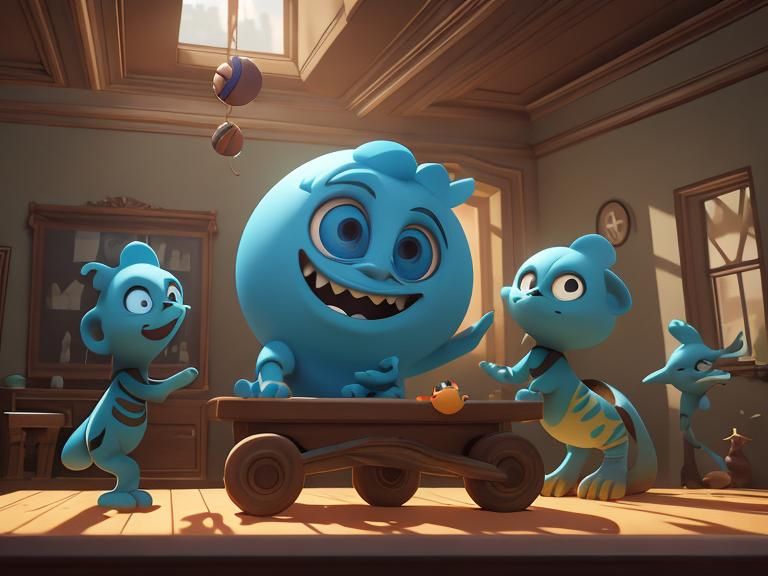 Baby Mummy Plays Ball in Mansion, Pixar Style