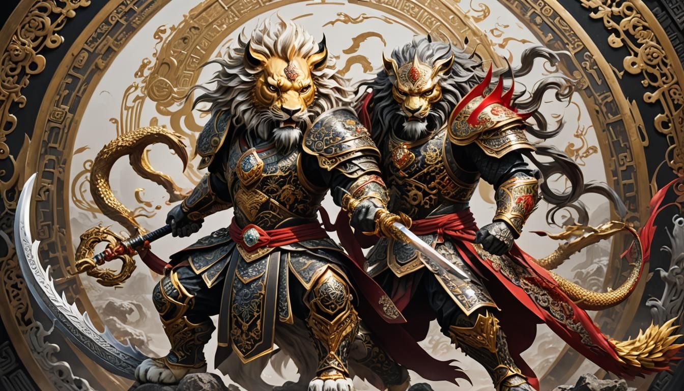 Lion Warrior with Dragon Blade in Anime Style