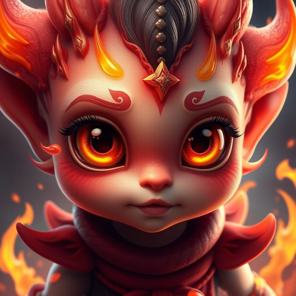 Cute Baby Fire Elemental in Vibrant Fantasy Landscapes