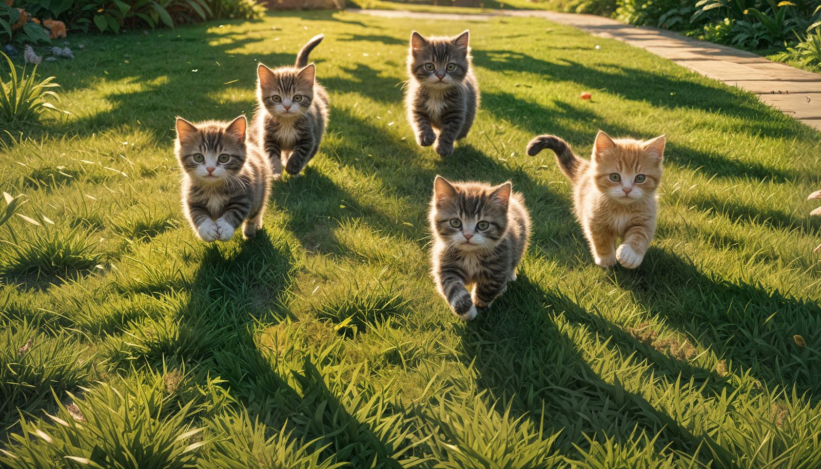 Kittens Running on Lawn: Pixar Style 3D Art