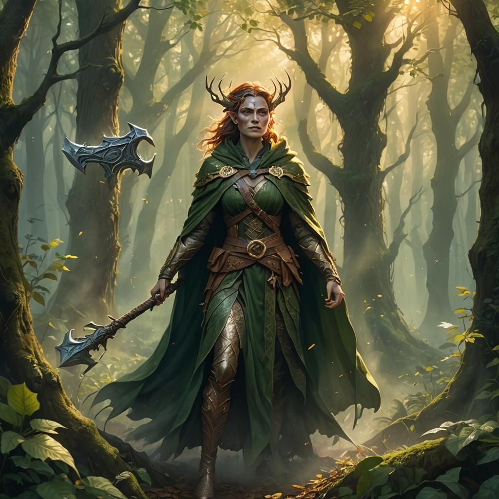 Fey Wilden Avenger in Misty Forest: Digital Art