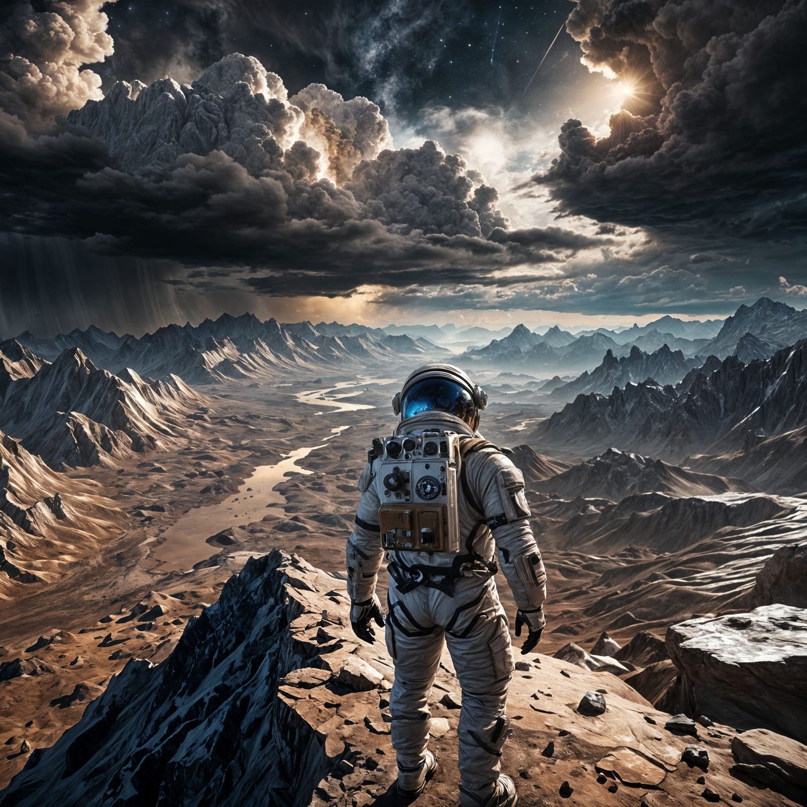 Astronaut Over Venus in Epic 3D Game Style