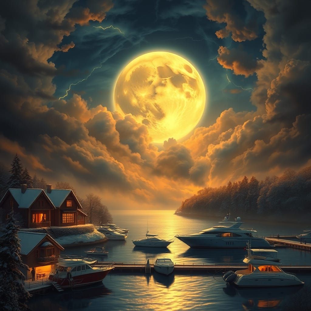 Moonlit Serenity in Stormy Bay