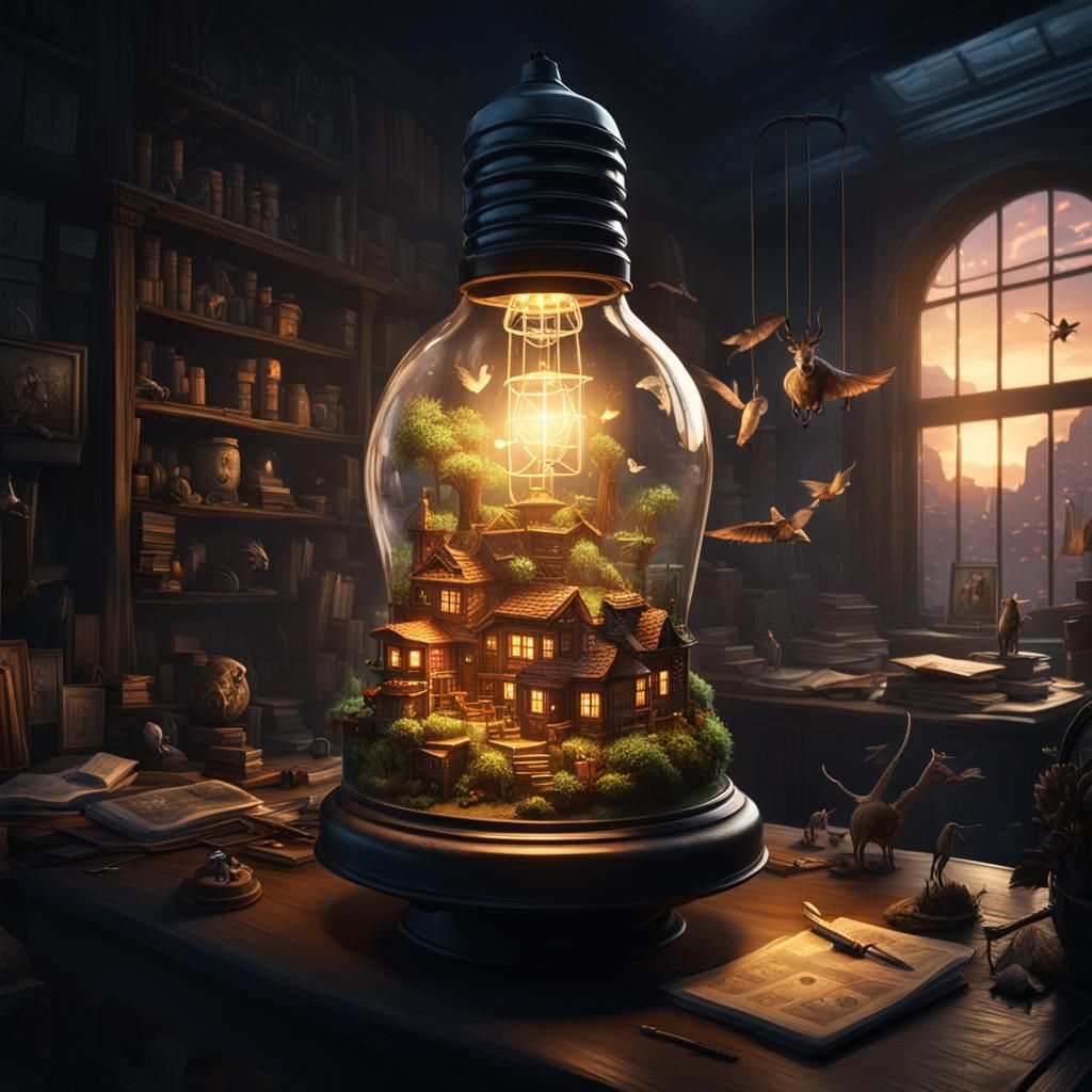 City in a Lightbulb: Dark Fantasy Concept Art