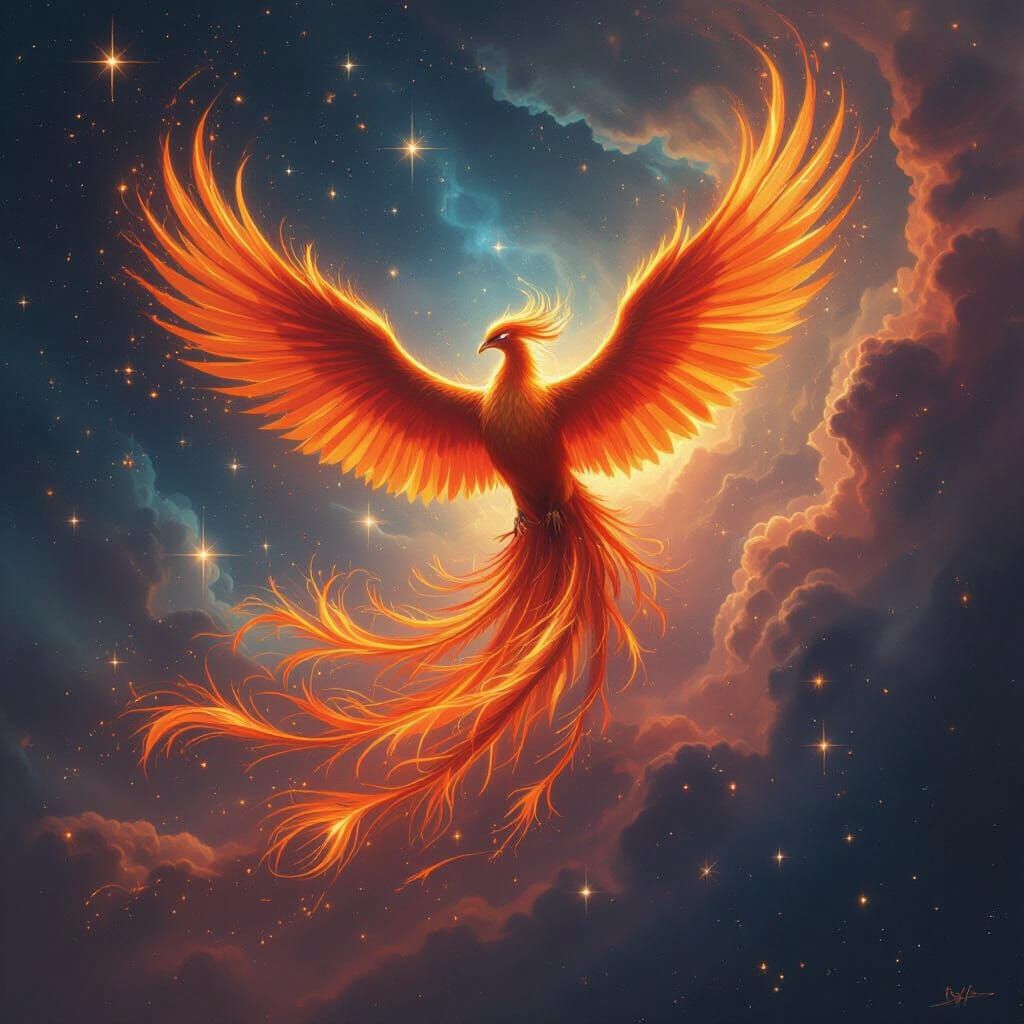 Fiery Phoenix in Cosmic Dust, Magical Realism