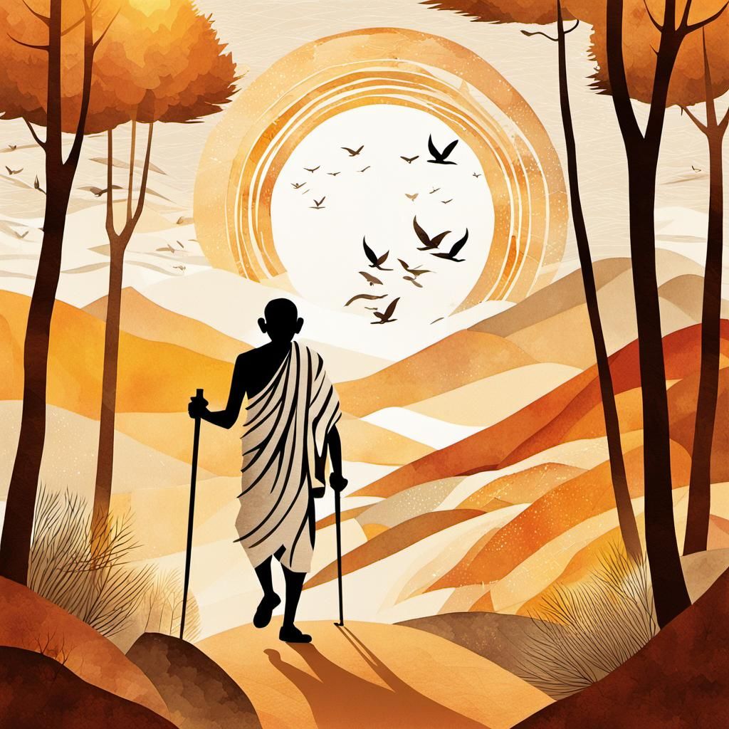 Mahatma Gandhi in Watercolor-Inspired Folk Art