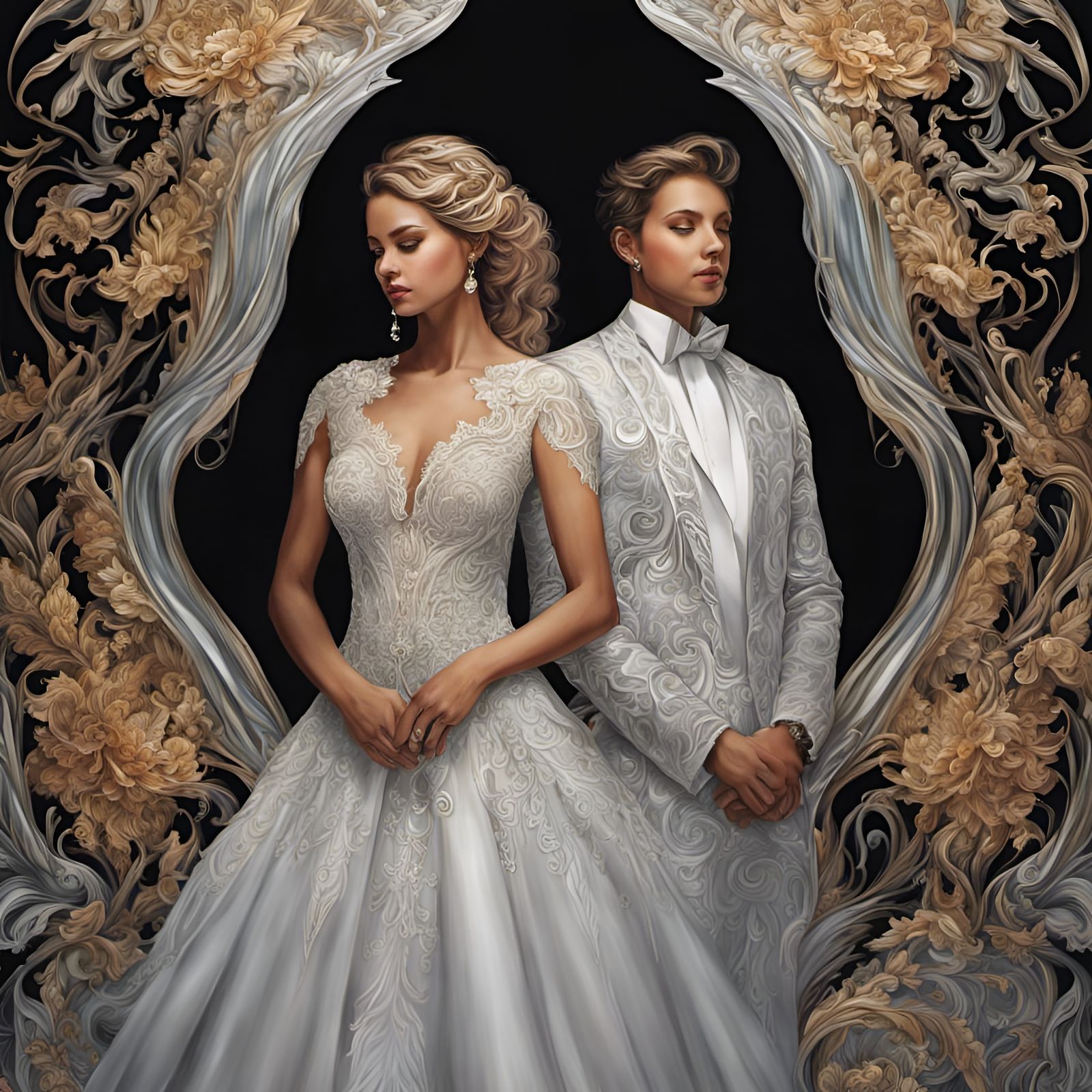 Gorgeous Bride and Groom Portrait in Oil and Water