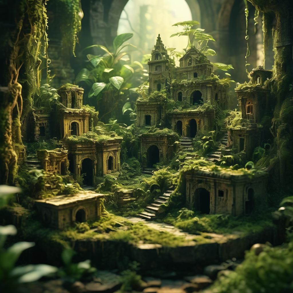 Macro Photo of Ancient City in Terrarium