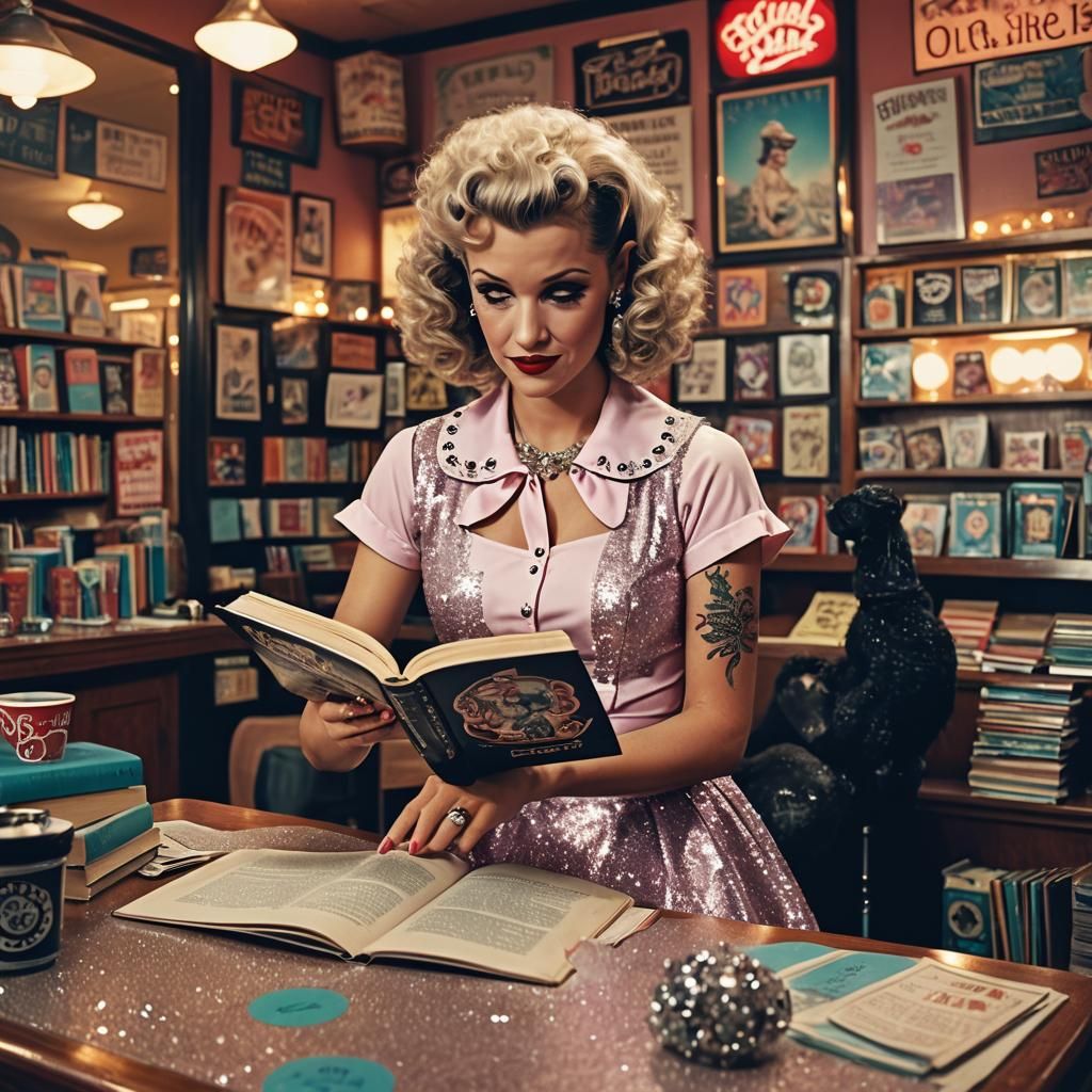 Sparkling Pinup Girl at the Soda Shop