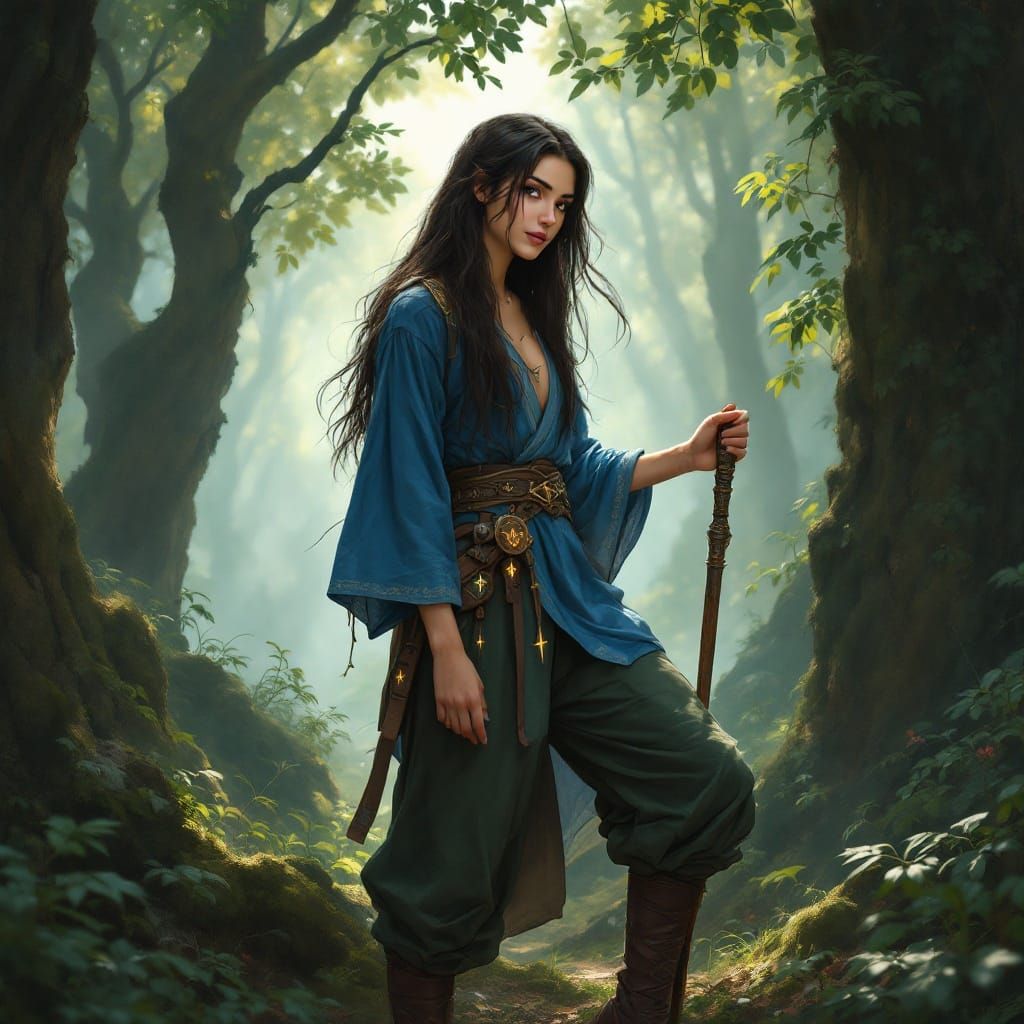 Monk in Forest: Hyperrealistic D&D Portrait