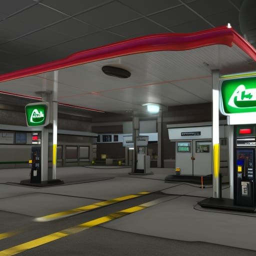 Gas Station in a 3D Game Cinematic Style