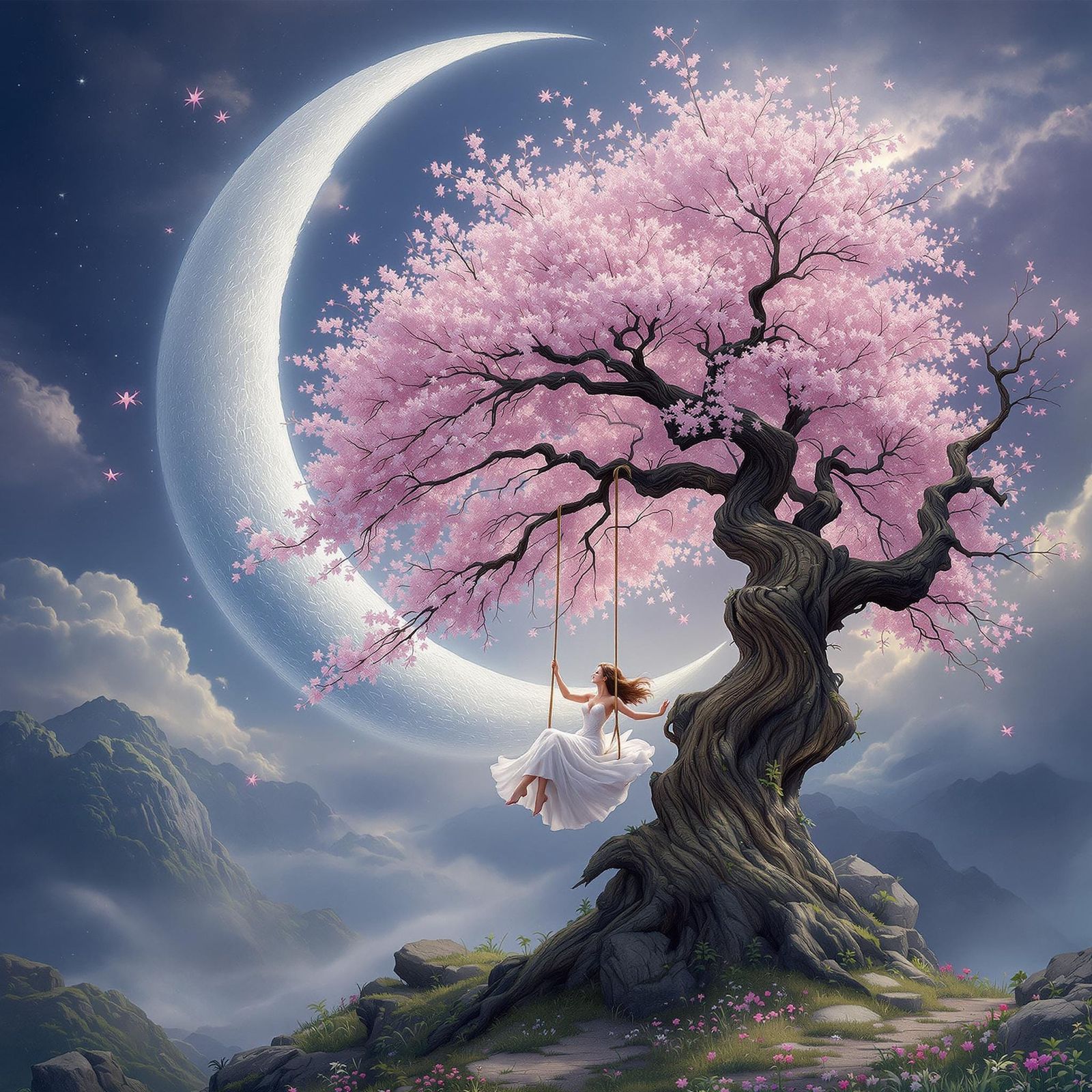 Ethereal Cherry Blossom Fantasy in Hyper-Realistic Style