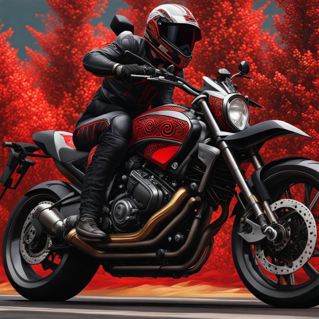 Motorcyclist in Klimt-Inspired Detailed Maximalist Painting