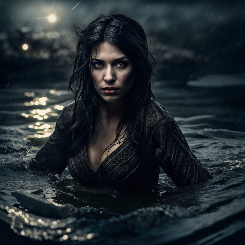 Enchanting Siren Luring Sailor into Murky Depths