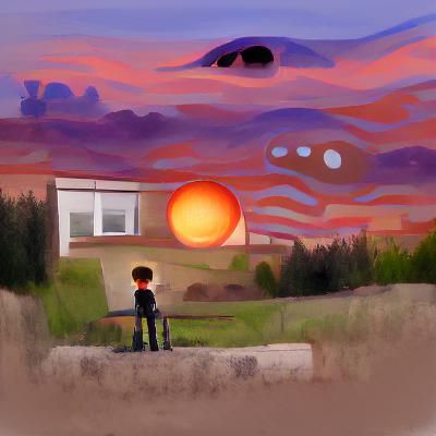 Boy Watches Double Sunset on Alien Planet