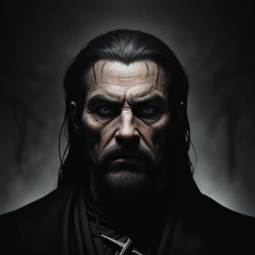 Cult Leader in Dim Chamber, Cinematic Portrait