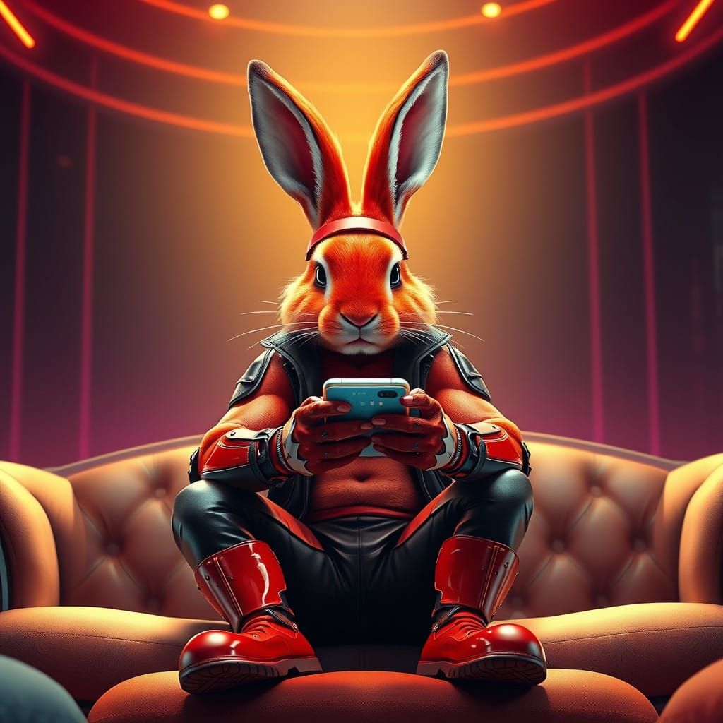 Muscular Bunny Rabbit in Neon Futuristic Environment