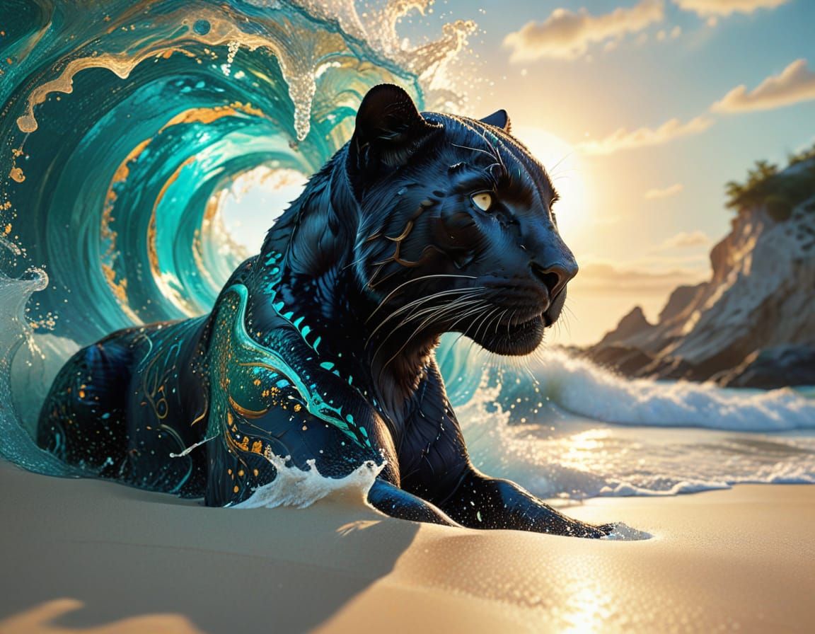 Divine Fantasy Panther in Serene Paradise