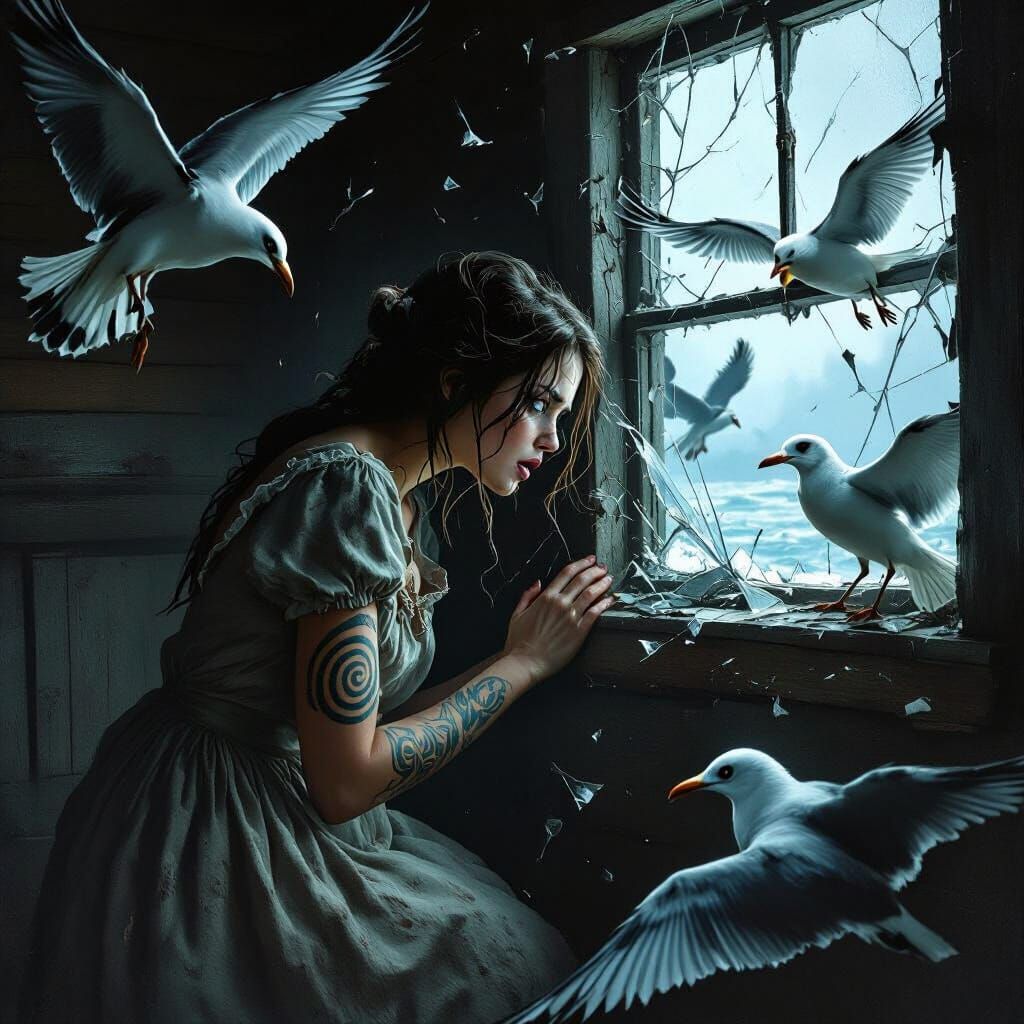 Haunting Cabin Horror: Woman and the Seagulls
