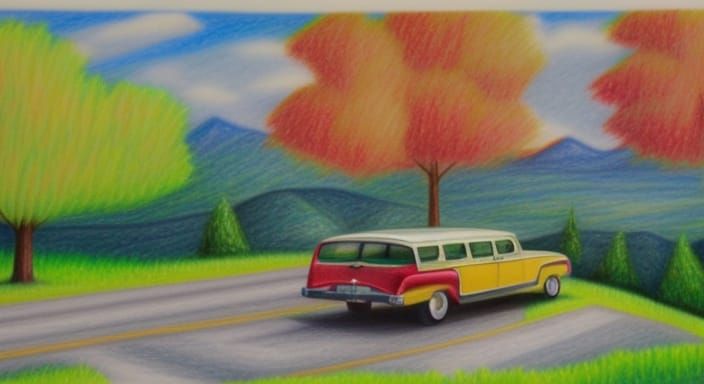 1950s Station Wagon on Winding Mountain Road