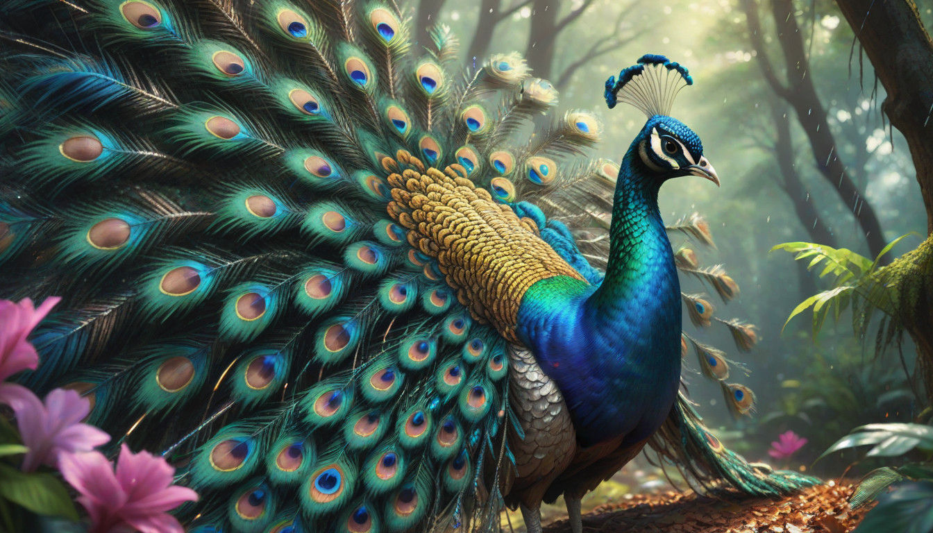 Vibrant Peacock Display in Iridescent Colors