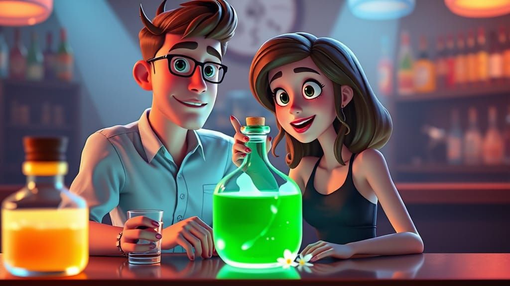 Whimsical Bar Scene in 3D Pixar Style