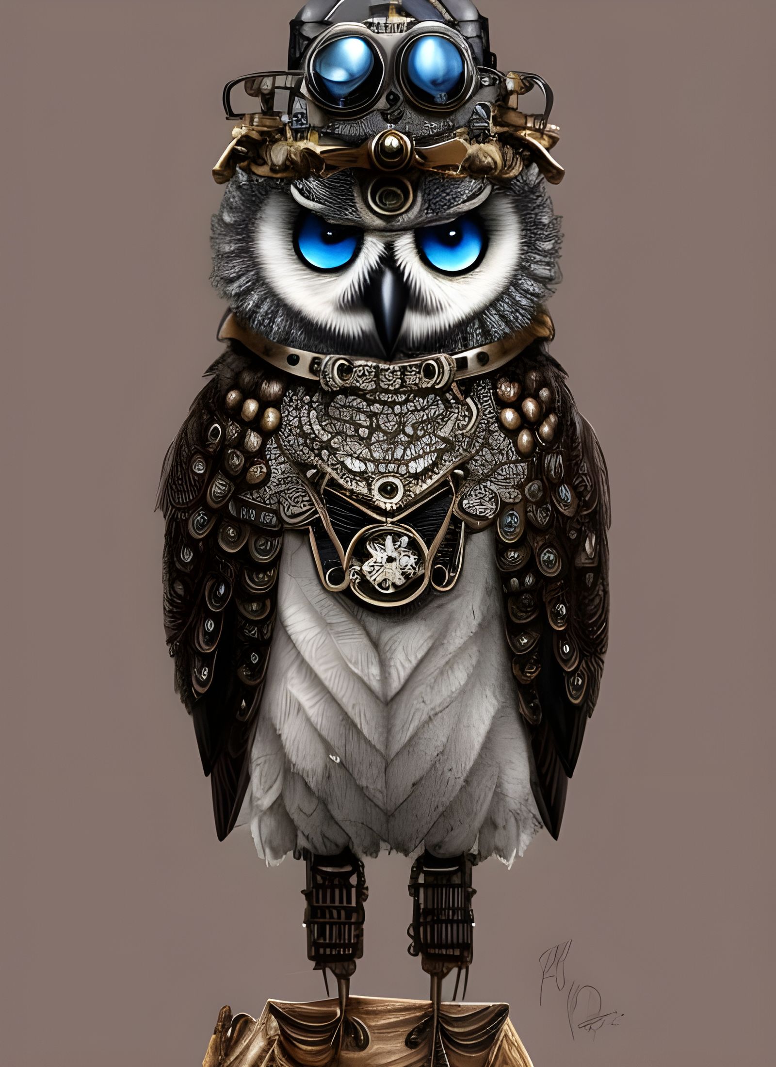Ornate Steampunk Snowy Owl with Intricate Gear Motifs