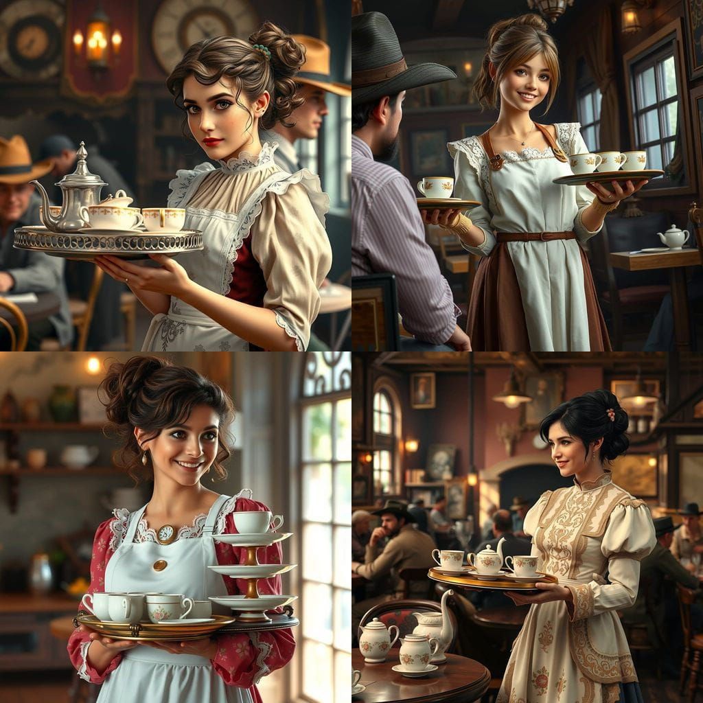French American Teahouse Waitress in the Wild West
