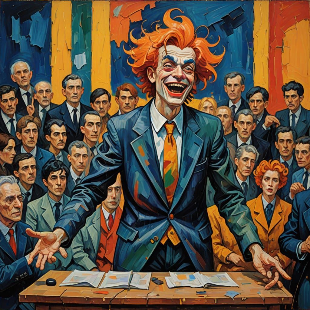 Jester Mocks the Seriousness of Debate in Neo-Expressionist...