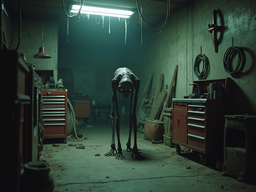 Eerie, Shadowy Creature Hides in Industrial Garage
